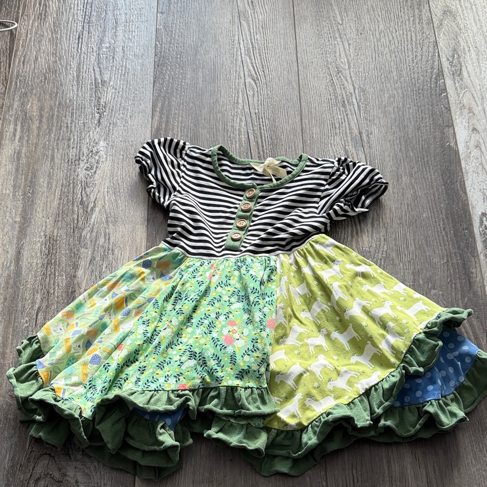 Matilda Jane Striped and Patchwork Dress with Green Accents